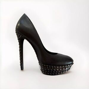 Brian Atwood Black Dress Rounded Toe Stiletto Platform High Heels Pumps Size 6